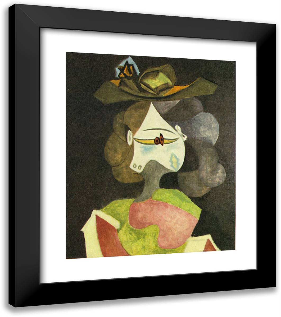 A Hat with Flowers 20x23 Black Modern Wood Framed Art Print Poster by Picasso, Pablo