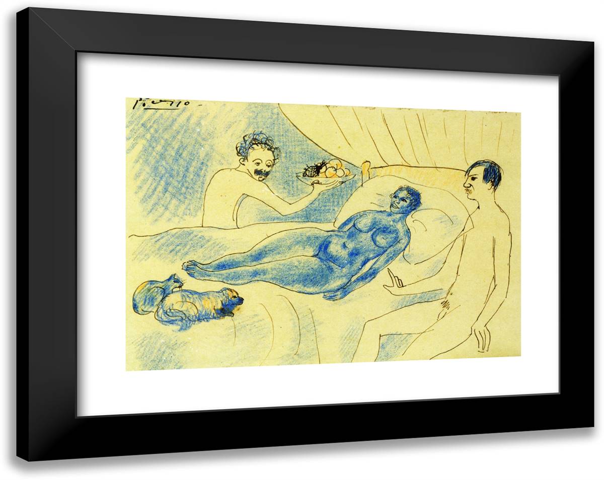 A Parody of Manet's Olympia with Junyer and Picasso 24x19 Black Modern Wood Framed Art Print Poster by Picasso, Pablo