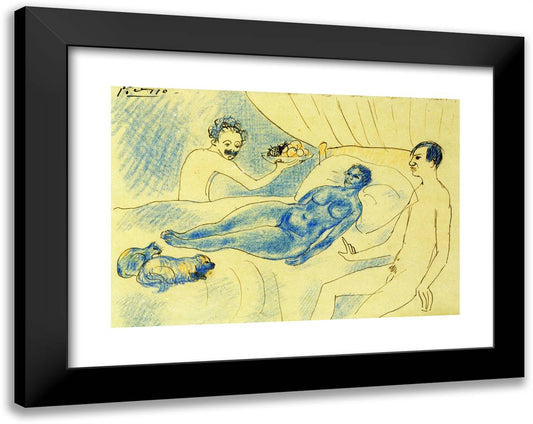 A Parody of Manet's Olympia with Junyer and Picasso 24x19 Black Modern Wood Framed Art Print Poster by Picasso, Pablo