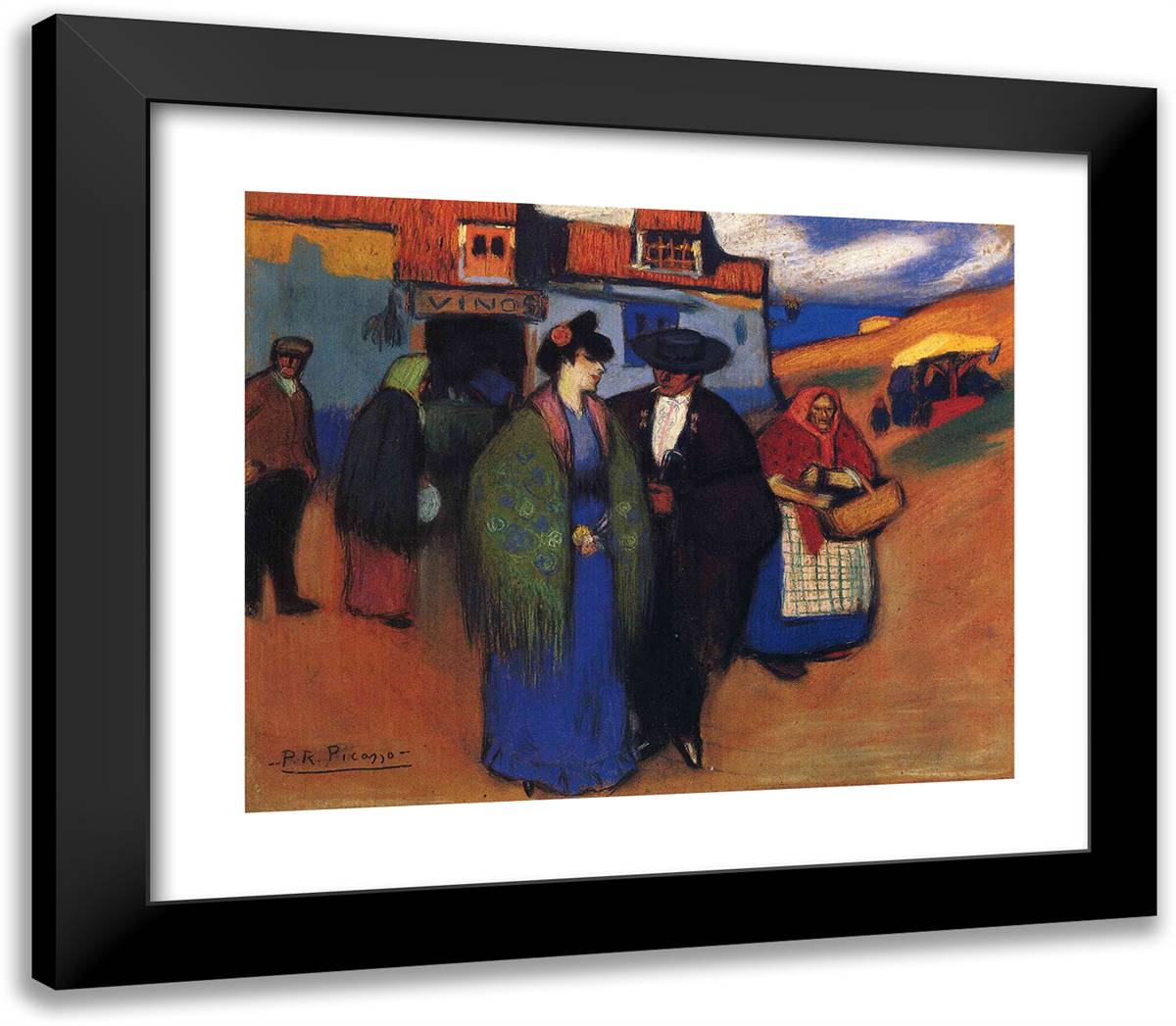 A Spanish Couple in Front of Inn 23x20 Black Modern Wood Framed Art Print Poster by Picasso, Pablo