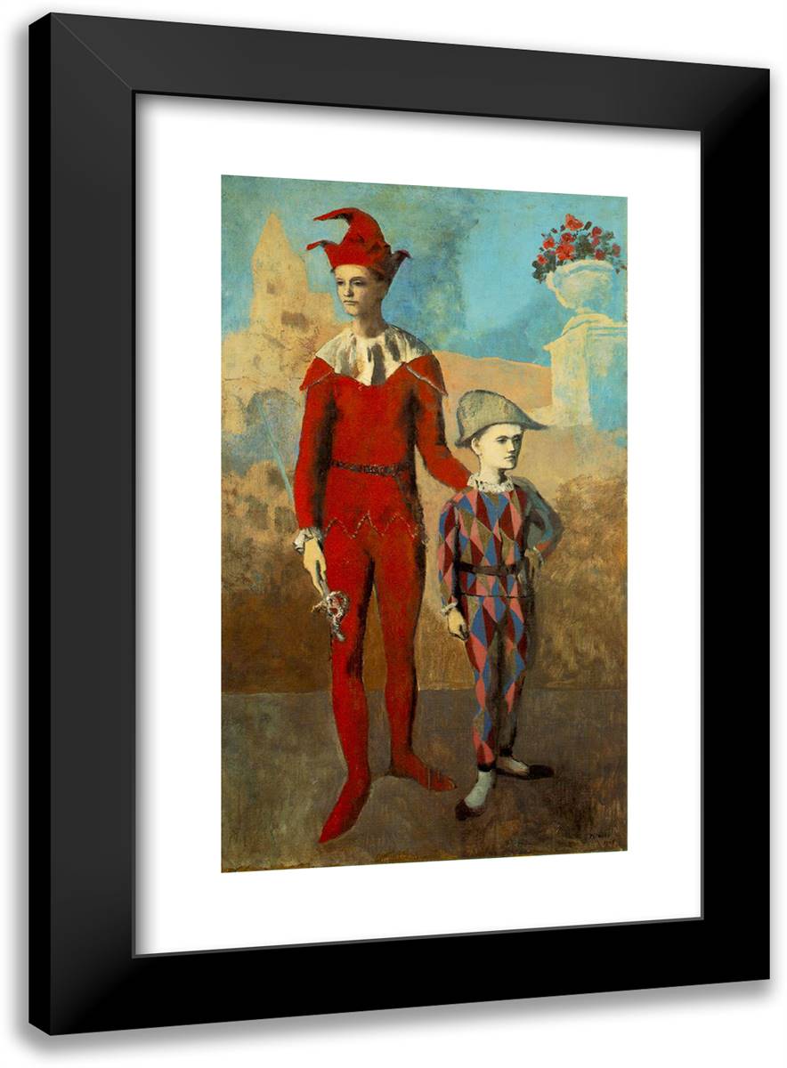 Acrobat and Young Harlequin 17x24 Black Modern Wood Framed Art Print Poster by Picasso, Pablo