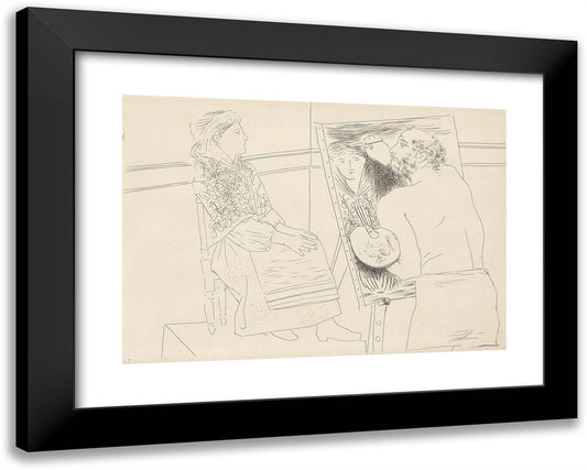 Bald Painter Before His Easel, Plate Six from Le Chef D'Oeuvre Inconnu 24x19 Black Modern Wood Framed Art Print Poster by Picasso, Pablo