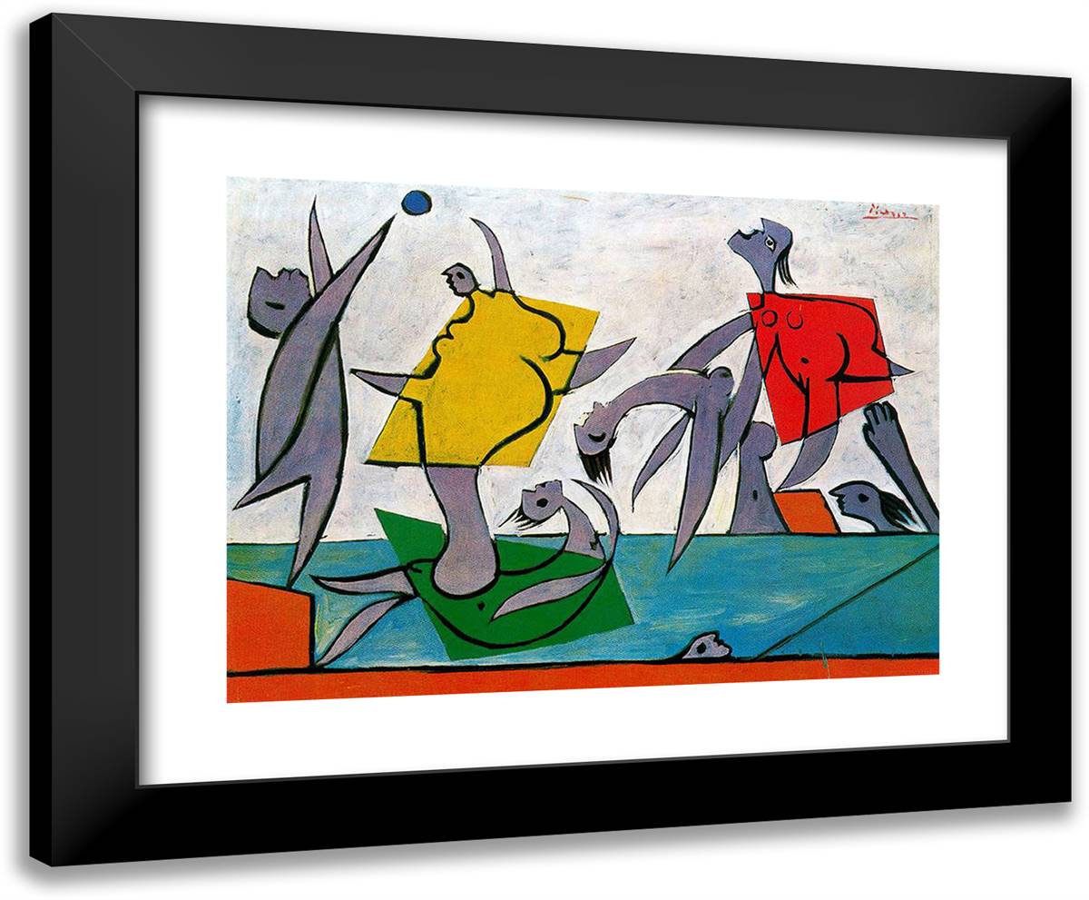 Beach Game and Rescue 24x20 Black Modern Wood Framed Art Print Poster by Picasso, Pablo