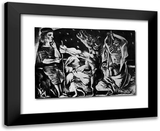 Blind Minotaur Is Guided by Girl Through the Night 24x20 Black Modern Wood Framed Art Print Poster by Picasso, Pablo