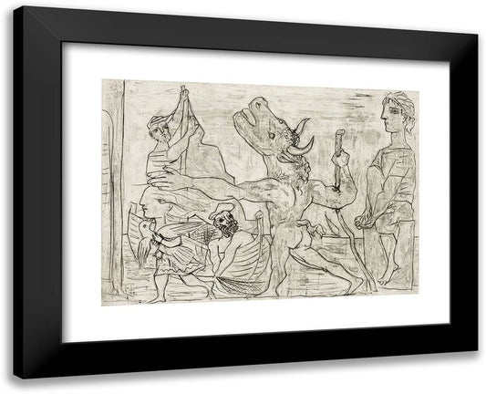 Blind Minotaur Led by a Little Girl with a Pigeon, from the Suite Vollard 24x19 Black Modern Wood Framed Art Print Poster by Picasso, Pablo