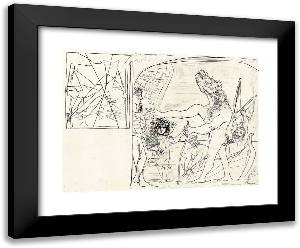 Blind Minotaur Led by Little Girl with Flowers, from the Suite Vollard 24x20 Black Modern Wood Framed Art Print Poster by Picasso, Pablo