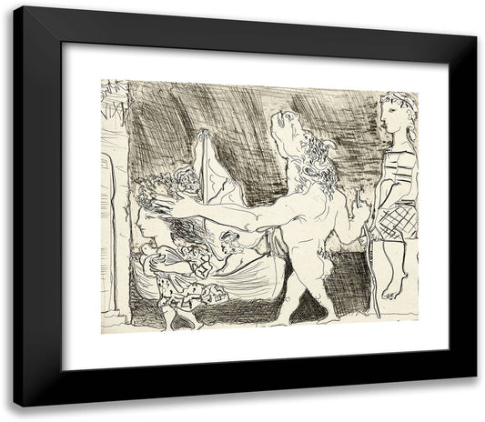 Blind Minotaur Led in the Night by a Little Girl with a Pigeon, from the Suite Vollard 23x20 Black Modern Wood Framed Art Print Poster by Picasso, Pablo