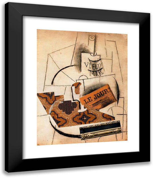 Bottle of VIeux Marc, Glass and Newspaper 20x24 Black Modern Wood Framed Art Print Poster by Picasso, Pablo