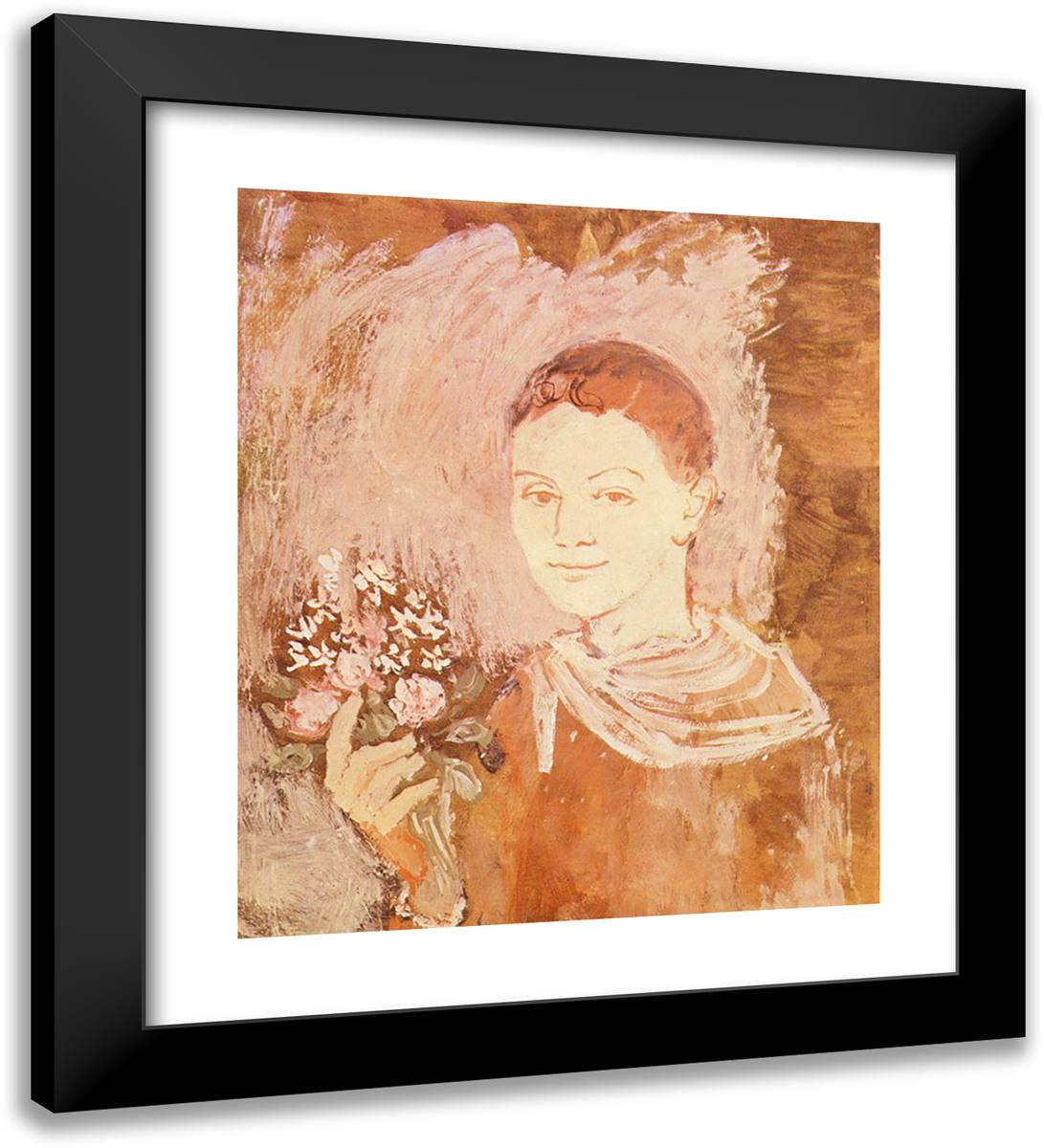 Boy with Bouquet of Flowers in His Hand 20x22 Black Modern Wood Framed Art Print Poster by Picasso, Pablo