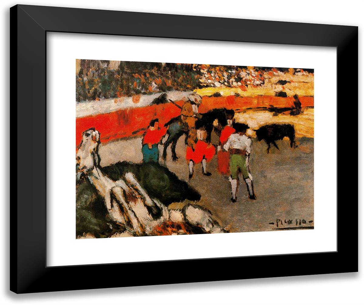 Bullfight Scene 24x20 Black Modern Wood Framed Art Print Poster by Picasso, Pablo