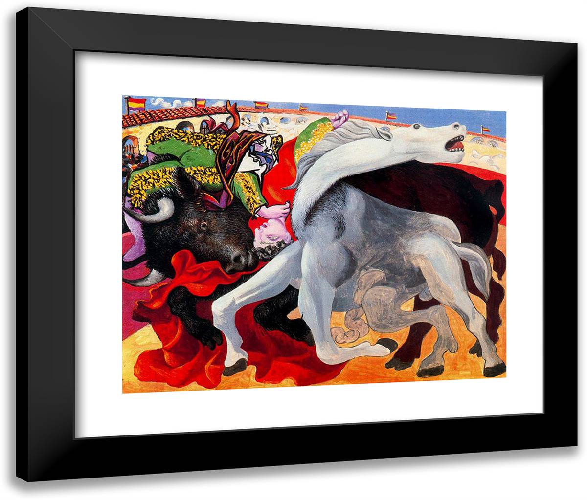 Bullfight, the Death of the Torero 24x20 Black Modern Wood Framed Art Print Poster by Picasso, Pablo