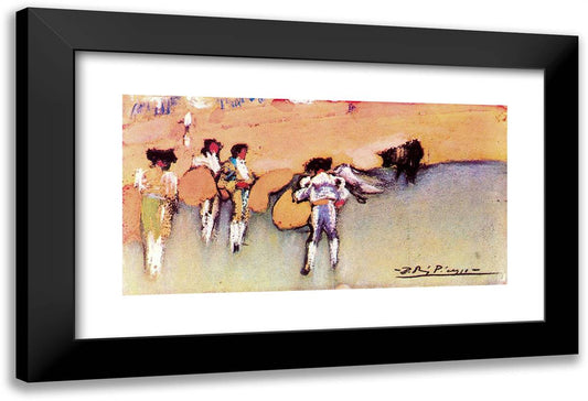 Bullfighters and Bull Waiting for the Next Move 24x16 Black Modern Wood Framed Art Print Poster by Picasso, Pablo