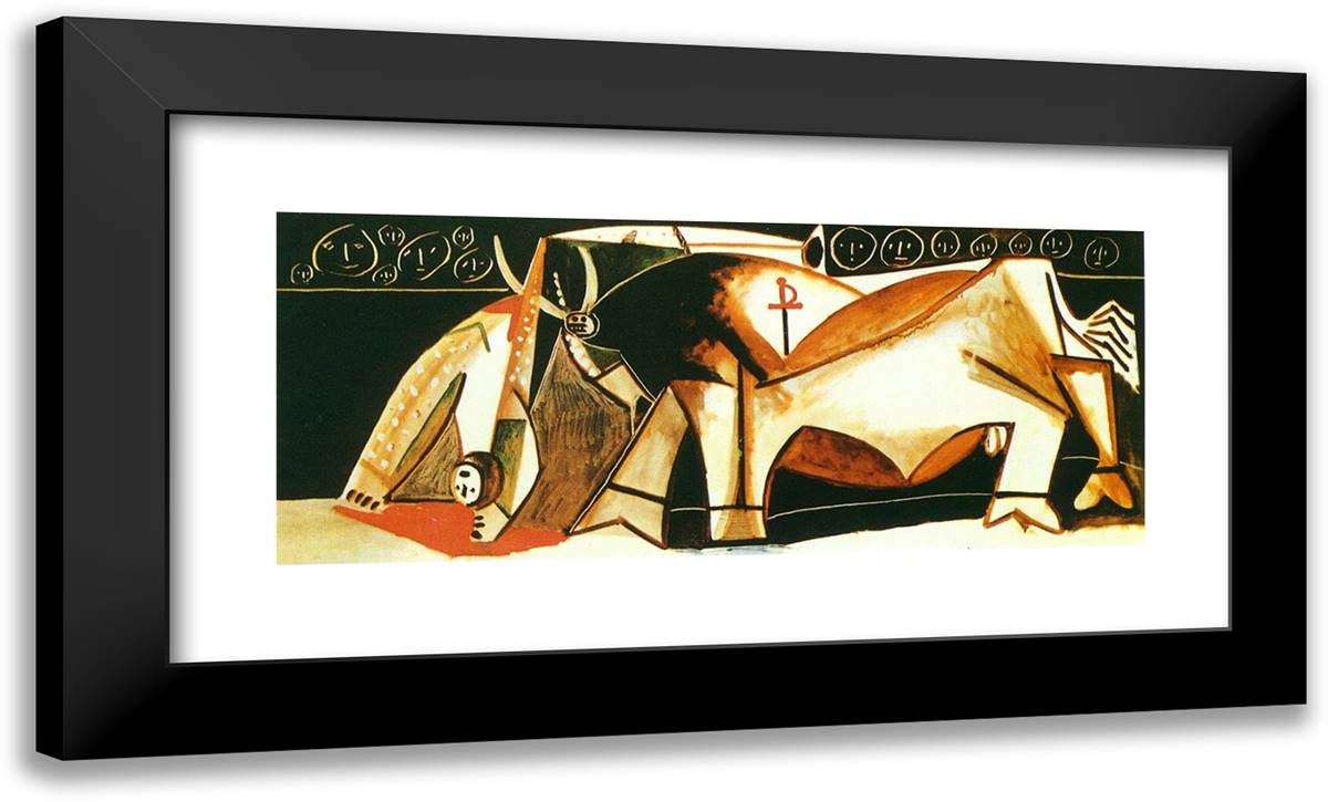 Bullfighting Scene (The Picador Raised) 24x14 Black Modern Wood Framed Art Print Poster by Picasso, Pablo