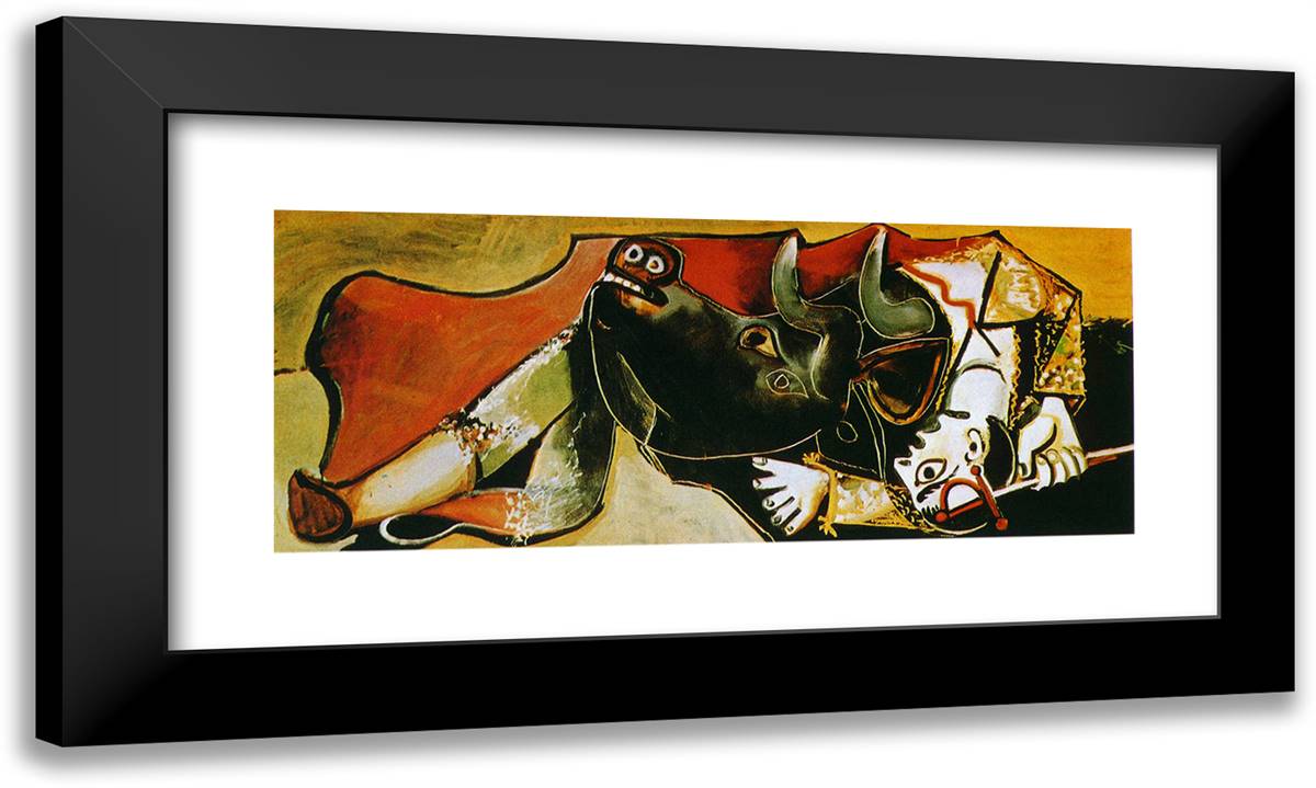 Bullfighting Scene (The Torero Is Raised) 24x14 Black Modern Wood Framed Art Print Poster by Picasso, Pablo