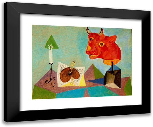 Candle, Palette, Head of Red Bull 24x20 Black Modern Wood Framed Art Print Poster by Picasso, Pablo