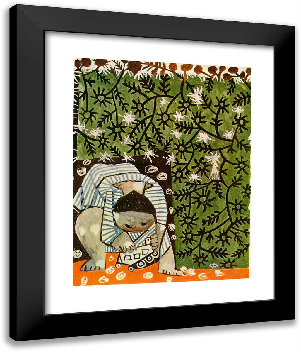 Child Playing in Camomilles 20x24 Black Modern Wood Framed Art Print Poster by Picasso, Pablo