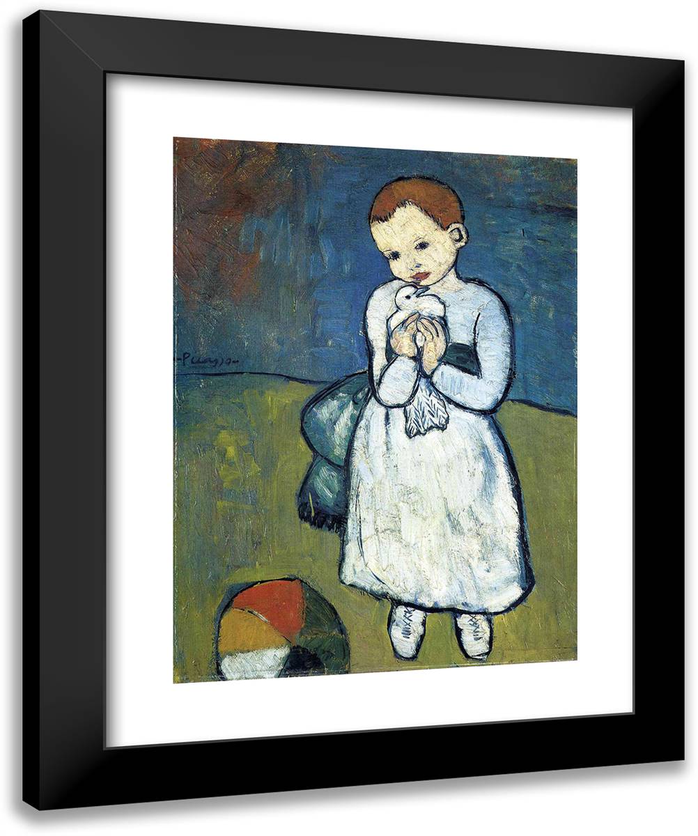 Child with Dove 20x24 Black Modern Wood Framed Art Print Poster by Picasso, Pablo