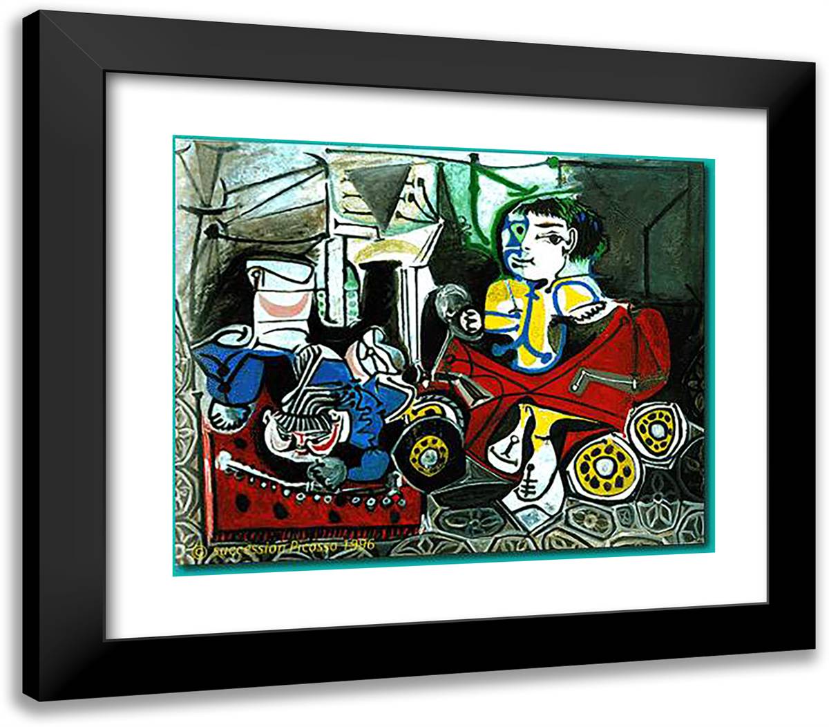 Claude and Paloma Playing 23x20 Black Modern Wood Framed Art Print Poster by Picasso, Pablo