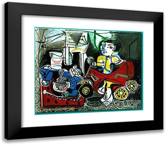 Claude and Paloma Playing 23x20 Black Modern Wood Framed Art Print Poster by Picasso, Pablo