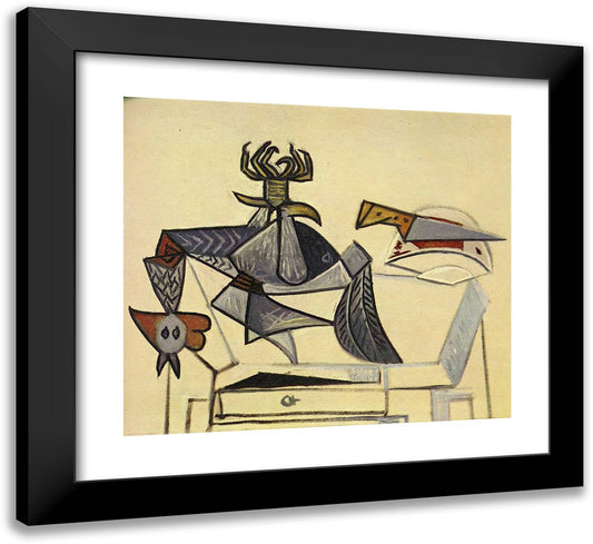 Cock and Knife 22x20 Black Modern Wood Framed Art Print Poster by Picasso, Pablo