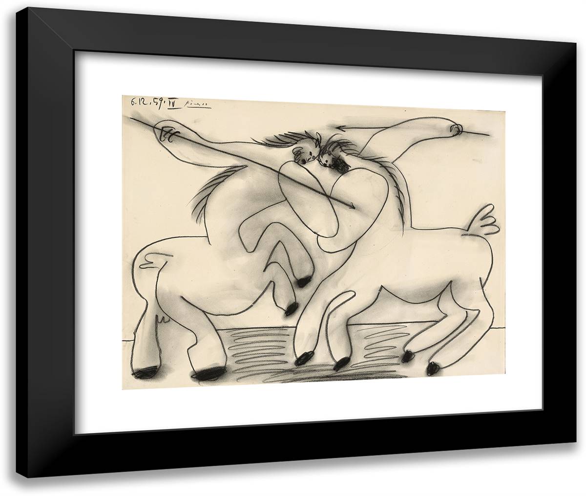 Combat of Centaurs 24x20 Black Modern Wood Framed Art Print Poster by Picasso, Pablo