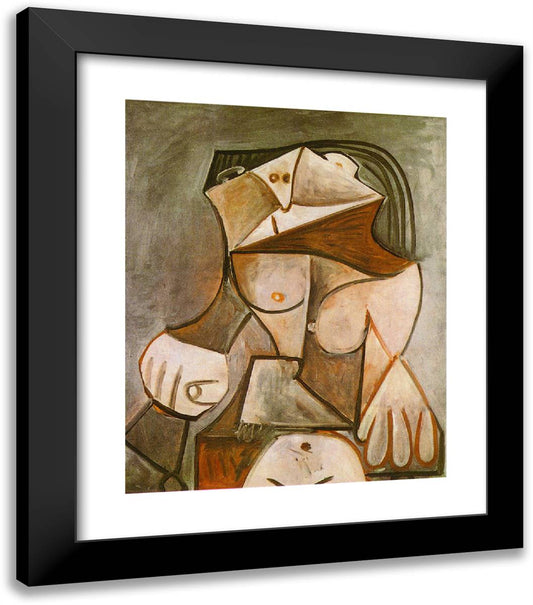 Crouching Female Nude 20x23 Black Modern Wood Framed Art Print Poster by Picasso, Pablo