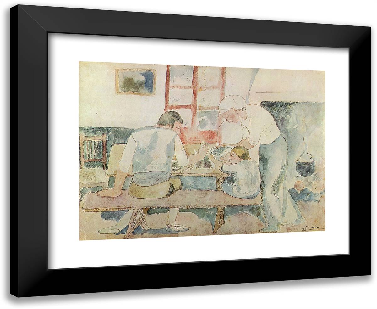 Dinner Time (Evocation of Horta D'Ebre) 24x20 Black Modern Wood Framed Art Print Poster by Picasso, Pablo