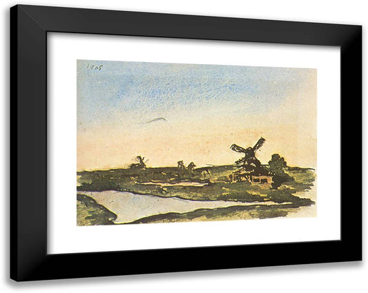 Dutch Landscape with Windmills 24x19 Black Modern Wood Framed Art Print Poster by Picasso, Pablo