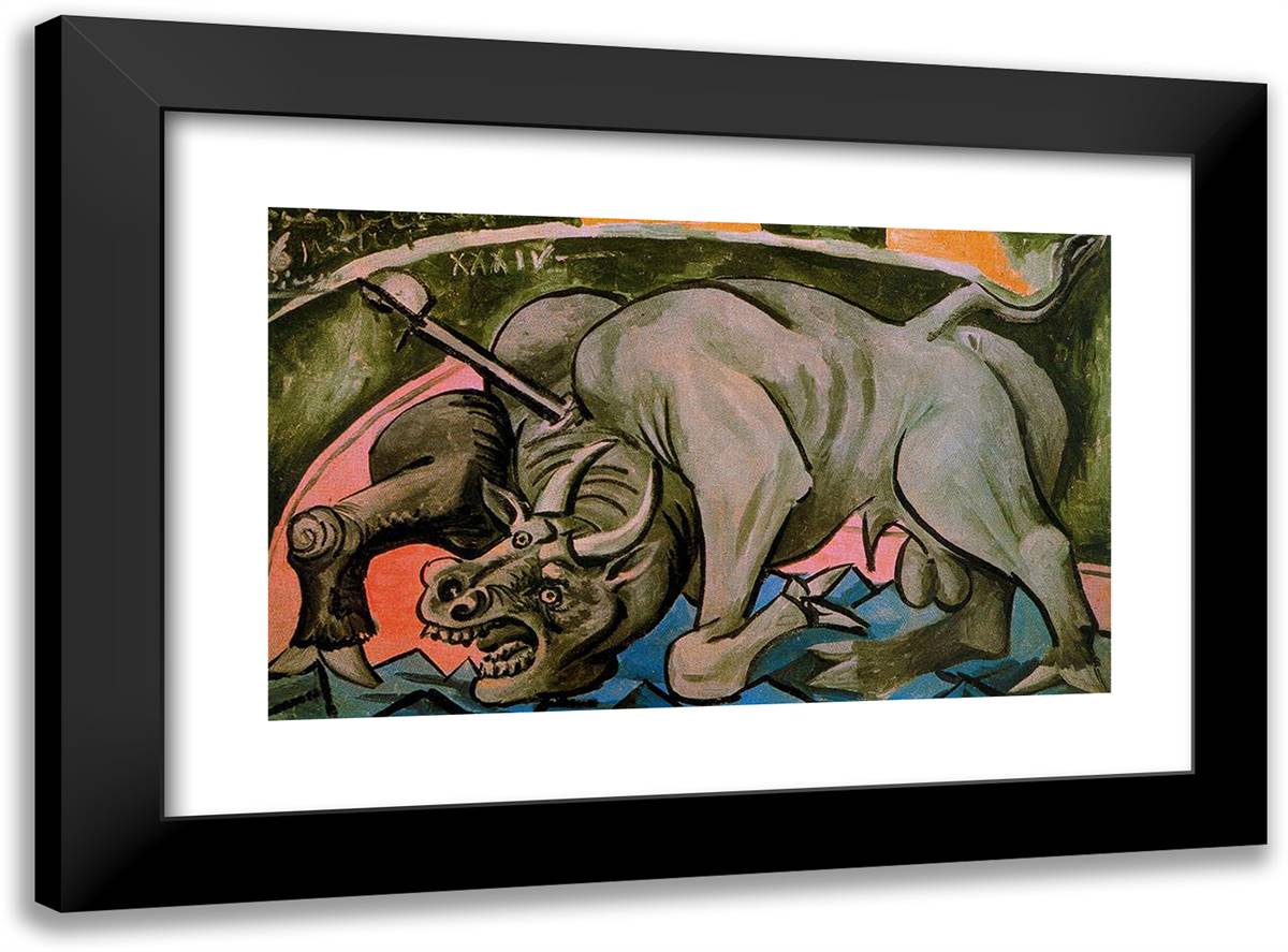 Dying Bull 24x18 Black Modern Wood Framed Art Print Poster by Picasso, Pablo