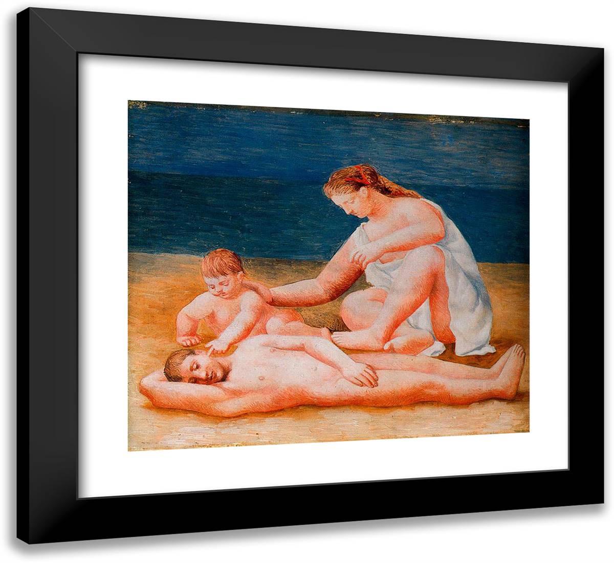 Family at the Seashore 22x20 Black Modern Wood Framed Art Print Poster by Picasso, Pablo