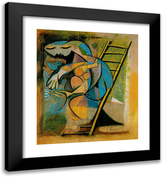 Farmer's Wife on a Stepladder 20x22 Black Modern Wood Framed Art Print Poster by Picasso, Pablo