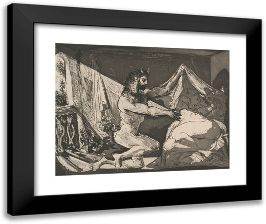 Faun Uncovering a Sleeping Woman (Jupiter and Antiope, After Rembrandt), from the Suite Vollard 24x20 Black Modern Wood Framed Art Print Poster by Picasso, Pablo