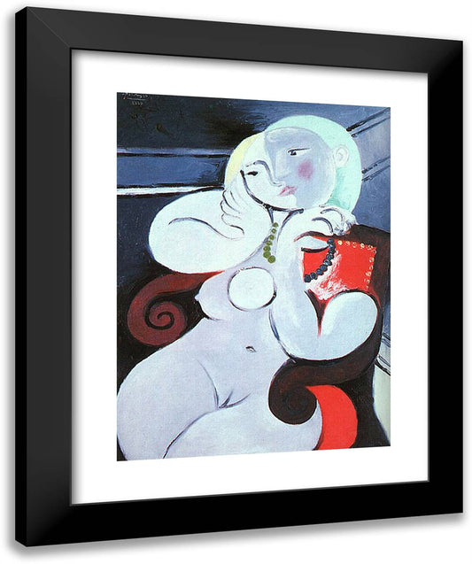 Female Nude Sitting in Red Armchair 20x24 Black Modern Wood Framed Art Print Poster by Picasso, Pablo