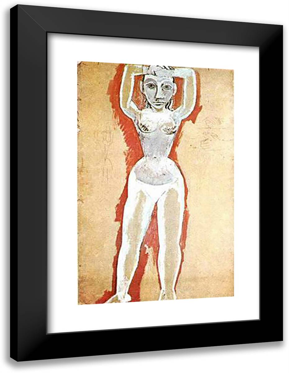 Female Nude with Her Arms Raised 18x24 Black Modern Wood Framed Art Print Poster by Picasso, Pablo