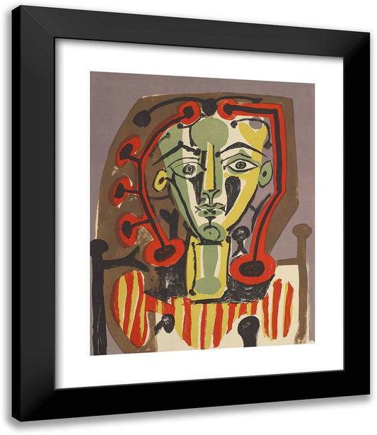 Figure in a Striped Blouse 20x23 Black Modern Wood Framed Art Print Poster by Picasso, Pablo