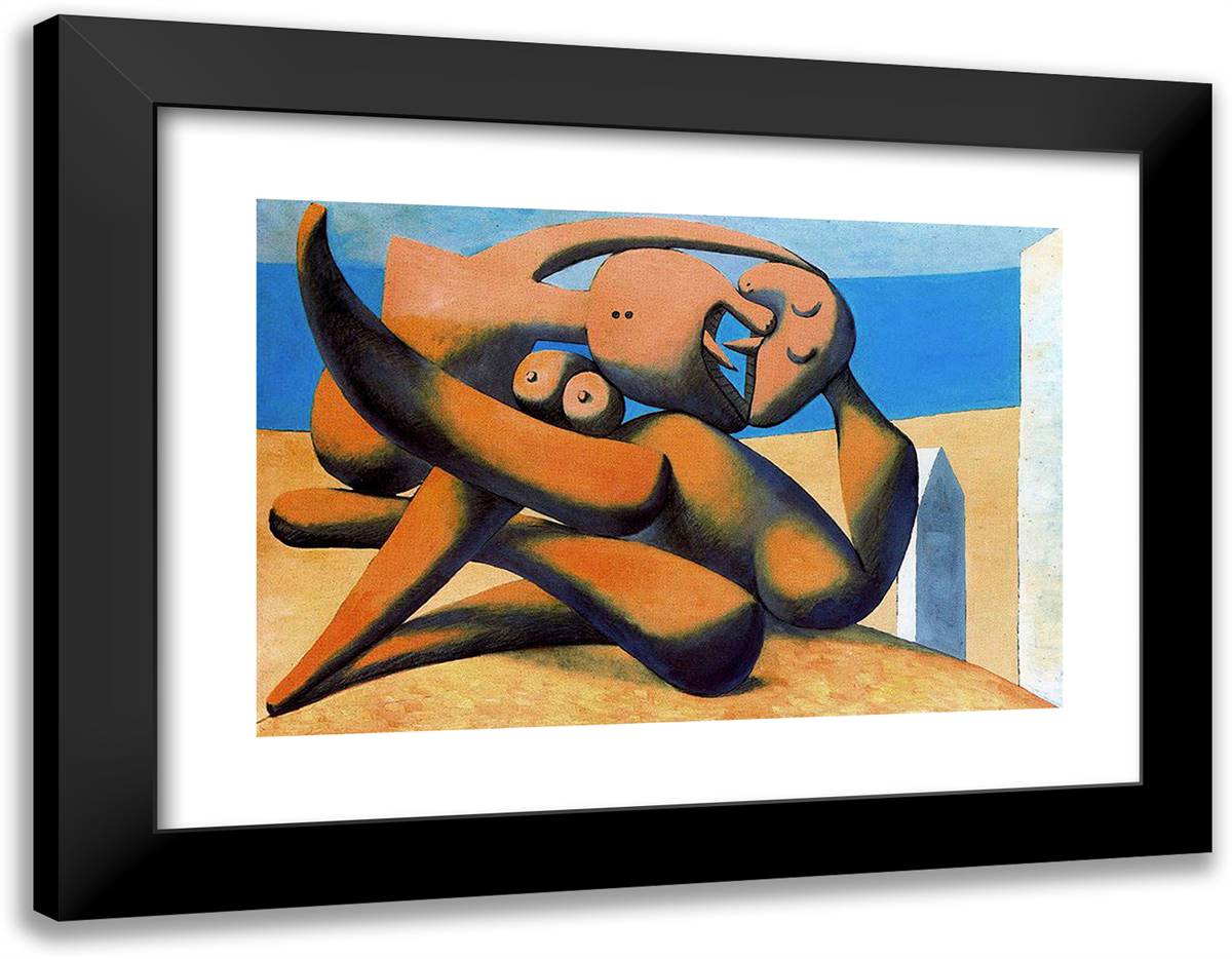 Figures at the Seaside 24x19 Black Modern Wood Framed Art Print Poster by Picasso, Pablo