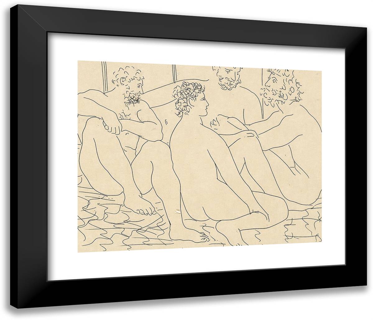 Four Seated Nude Men, from Les Matamorphoses 23x20 Black Modern Wood Framed Art Print Poster by Picasso, Pablo