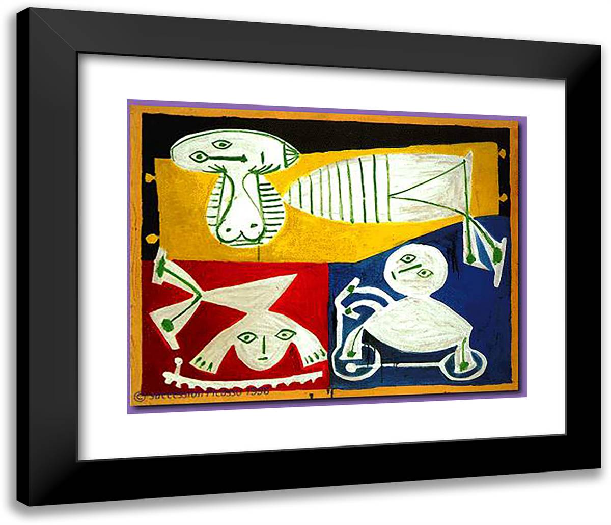 Francoise Gilot with Paloma and Claude 23x20 Black Modern Wood Framed Art Print Poster by Picasso, Pablo