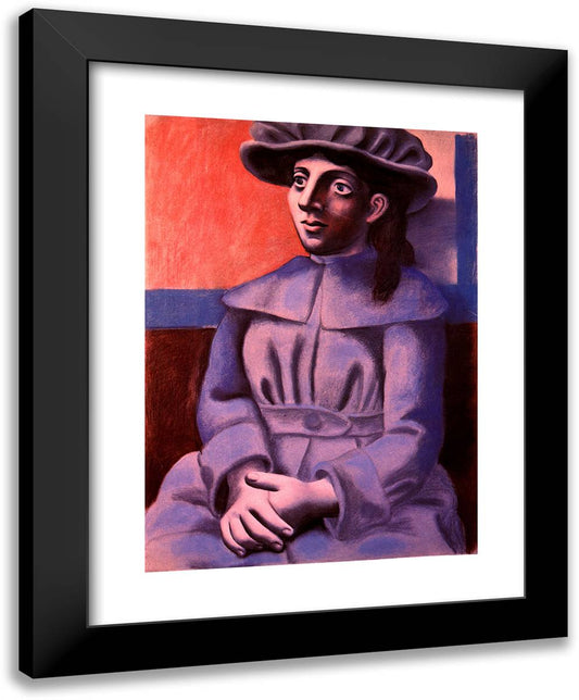 Girl in a Hat with Her Arms Crossed 19x24 Black Modern Wood Framed Art Print Poster by Picasso, Pablo