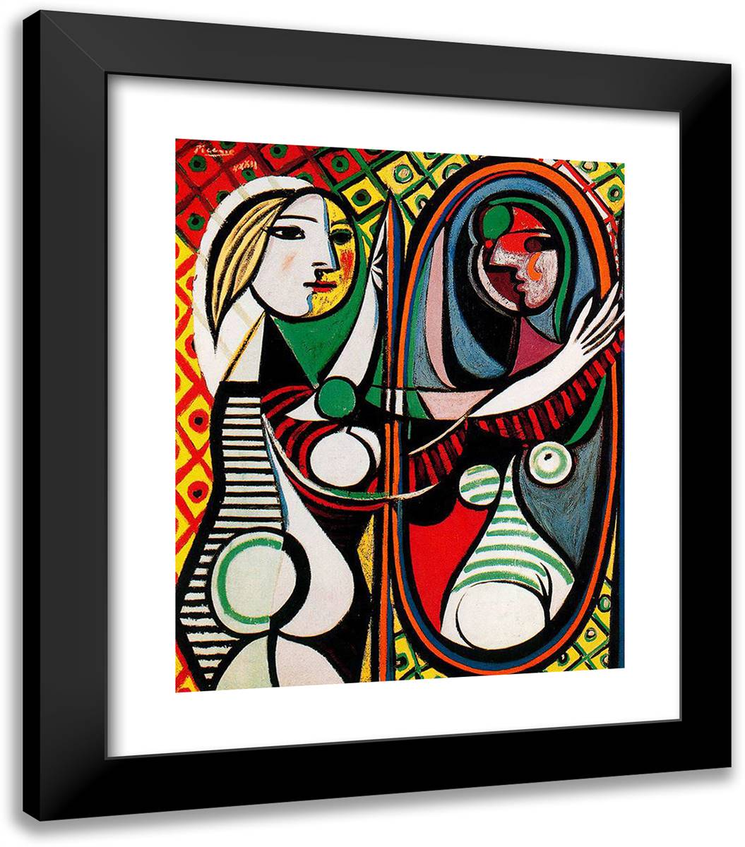 Girl in Front of Mirror 20x23 Black Modern Wood Framed Art Print Poster by Picasso, Pablo