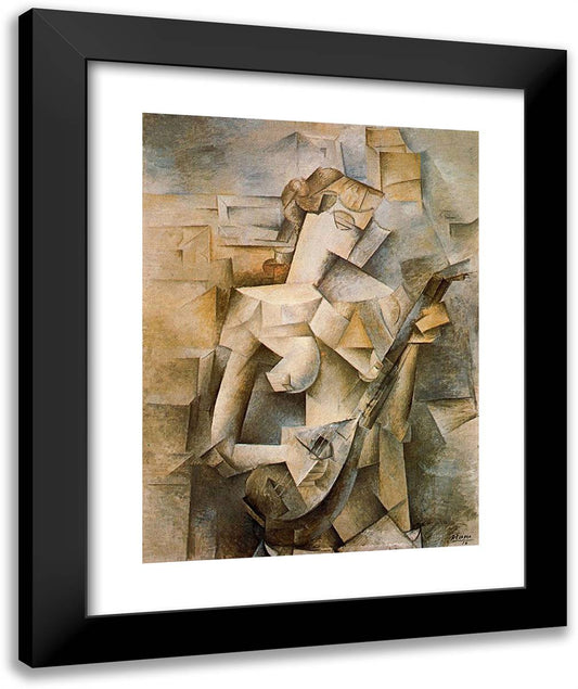 Girl with Mandolin (Fanny Tellier) 20x24 Black Modern Wood Framed Art Print Poster by Picasso, Pablo