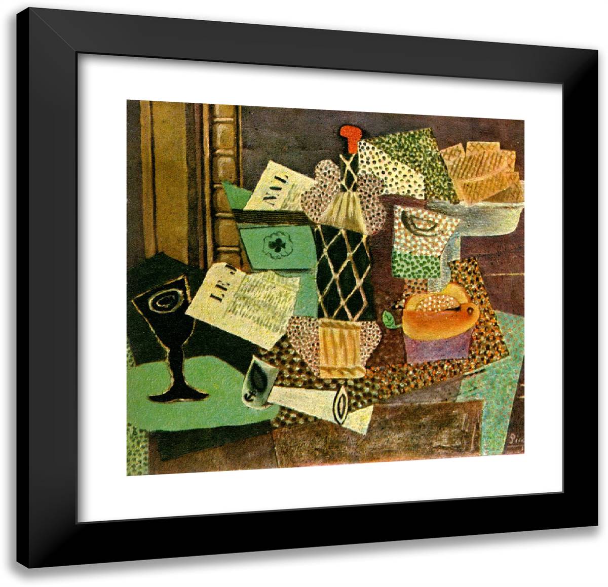 Glass and Bottle of Straw Rum 21x20 Black Modern Wood Framed Art Print Poster by Picasso, Pablo