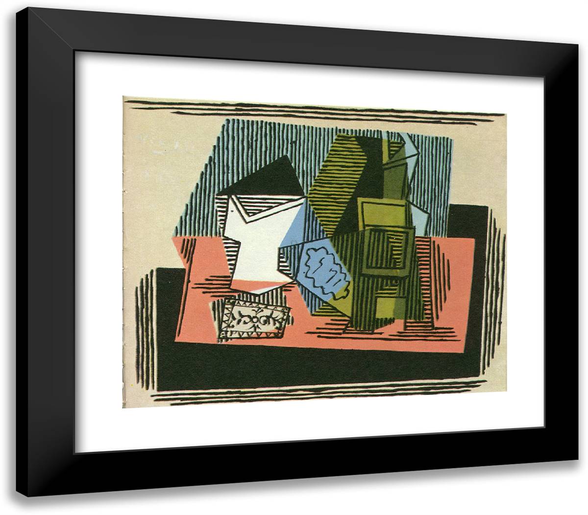 Glass, Bottle, Packet of Tobacco 23x20 Black Modern Wood Framed Art Print Poster by Picasso, Pablo