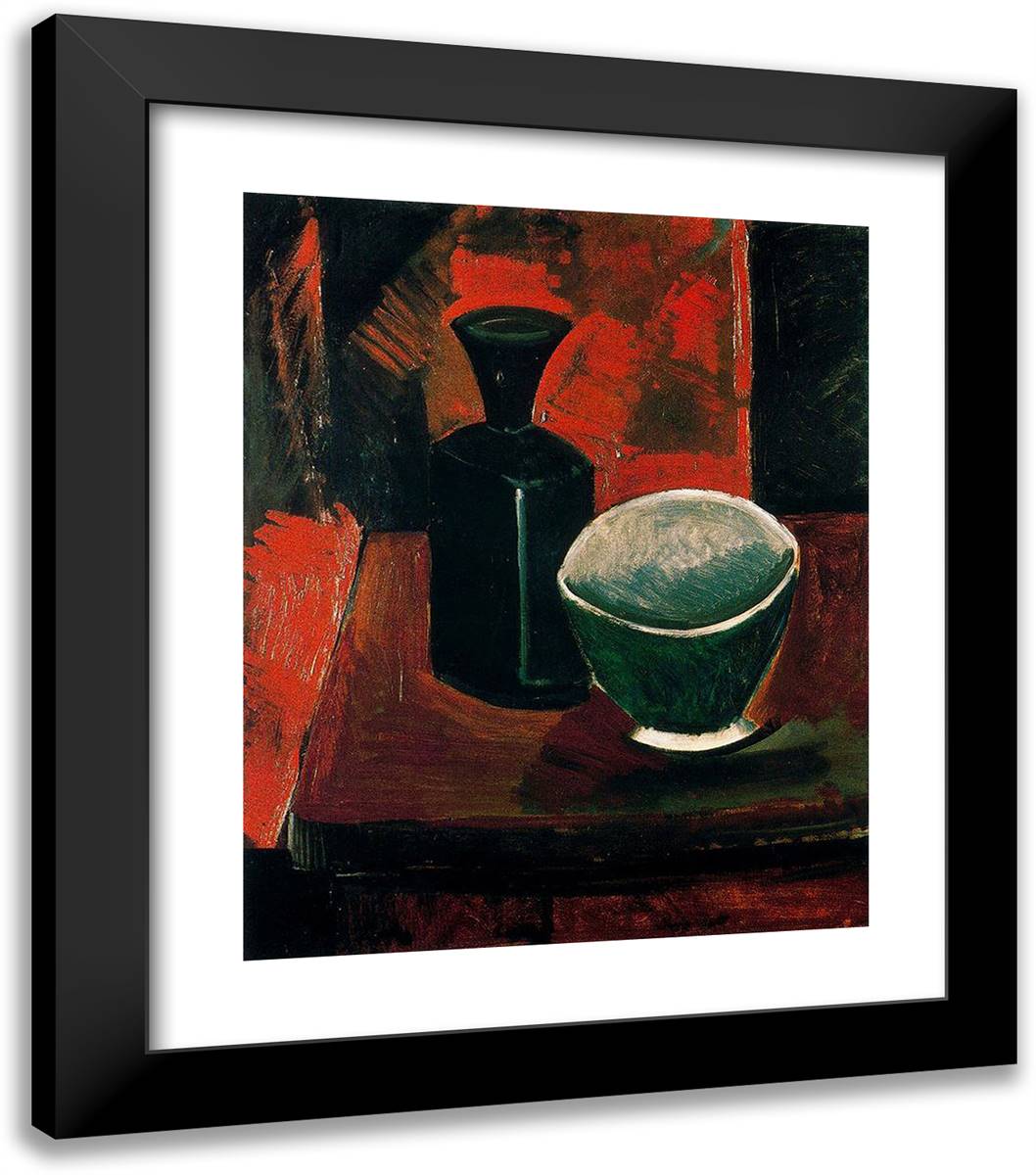 Green Pan and Black Bottle 20x23 Black Modern Wood Framed Art Print Poster by Picasso, Pablo