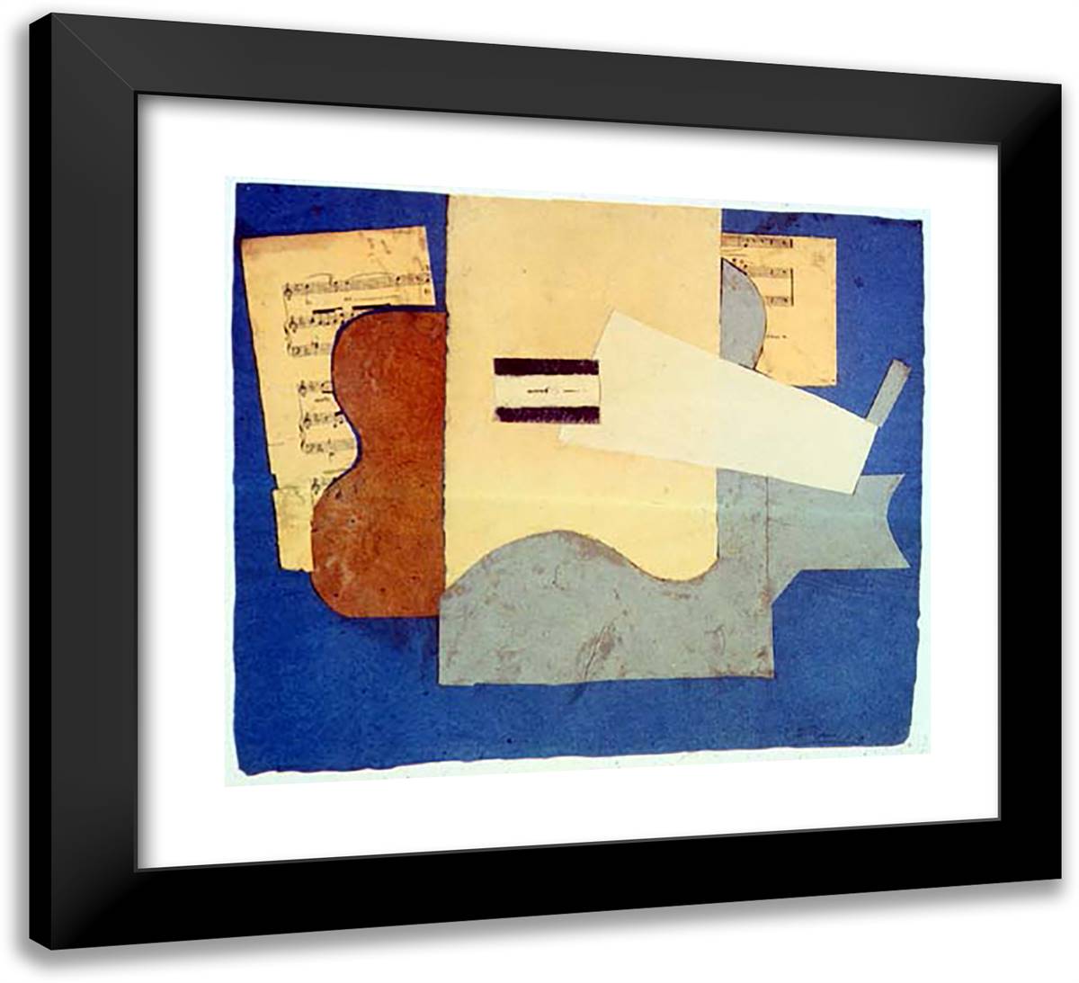 Guitar and Sheet of Music 22x20 Black Modern Wood Framed Art Print Poster by Picasso, Pablo