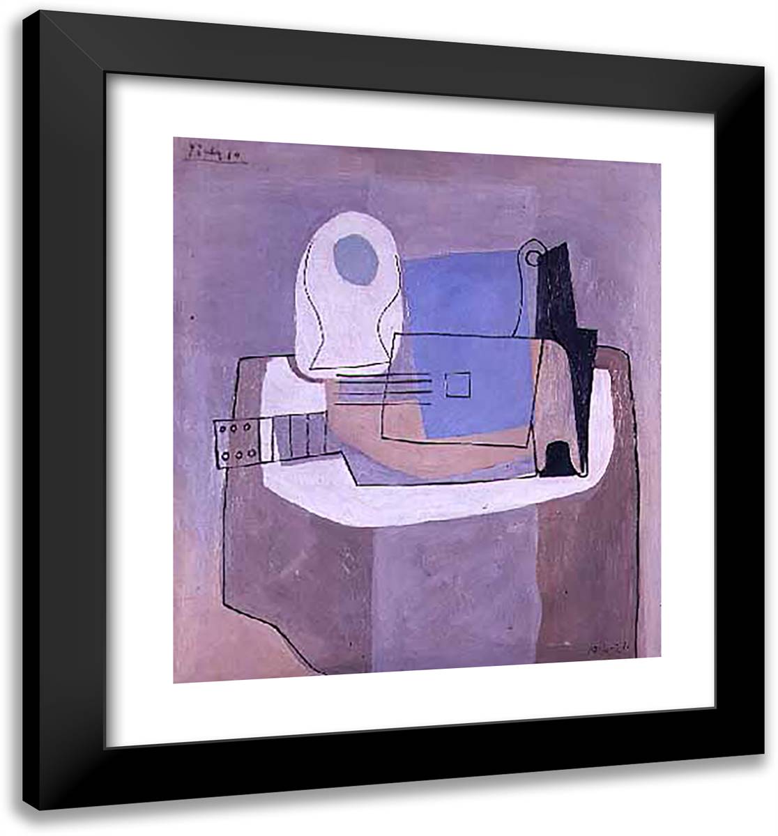 Guitar, Bottle and Fruit Bowl 20x22 Black Modern Wood Framed Art Print Poster by Picasso, Pablo