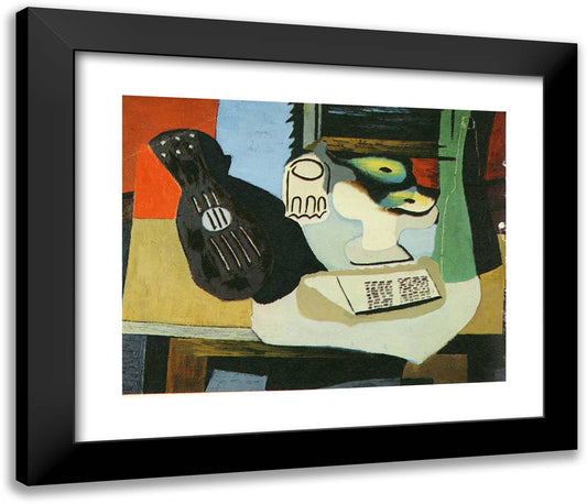 Guitar, Glass and Fruit Dish with Fruit 23x20 Black Modern Wood Framed Art Print Poster by Picasso, Pablo