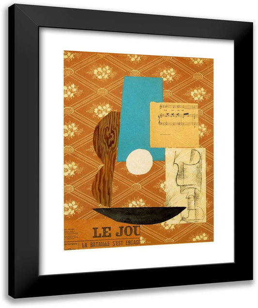 Guitar, Sheet Music and Wine Glass 20x24 Black Modern Wood Framed Art Print Poster by Picasso, Pablo