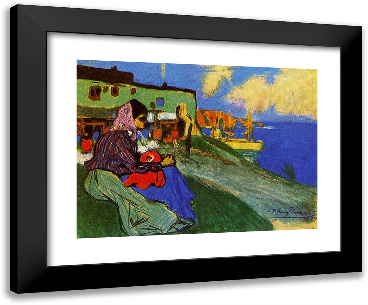 Gypsy in Front of Musca 24x20 Black Modern Wood Framed Art Print Poster by Picasso, Pablo