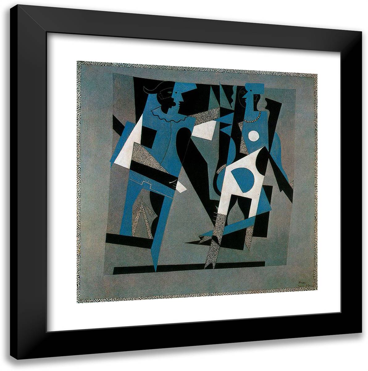 Harlequin and Woman with Necklace 20x20 Black Modern Wood Framed Art Print Poster by Picasso, Pablo